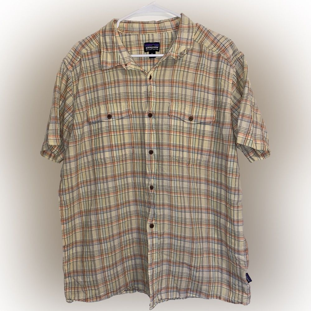 Patagonia Men’s Steersman Short Sleeve Button Up Organic Cotton Shirt Size Large - Picture 2 of 4